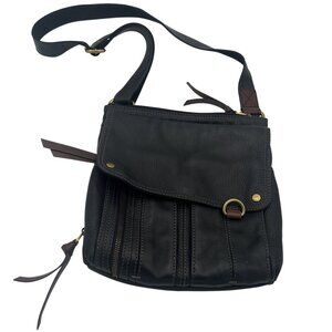 Fossil Black Leather Crossbody Bag With Adjustable Strap
